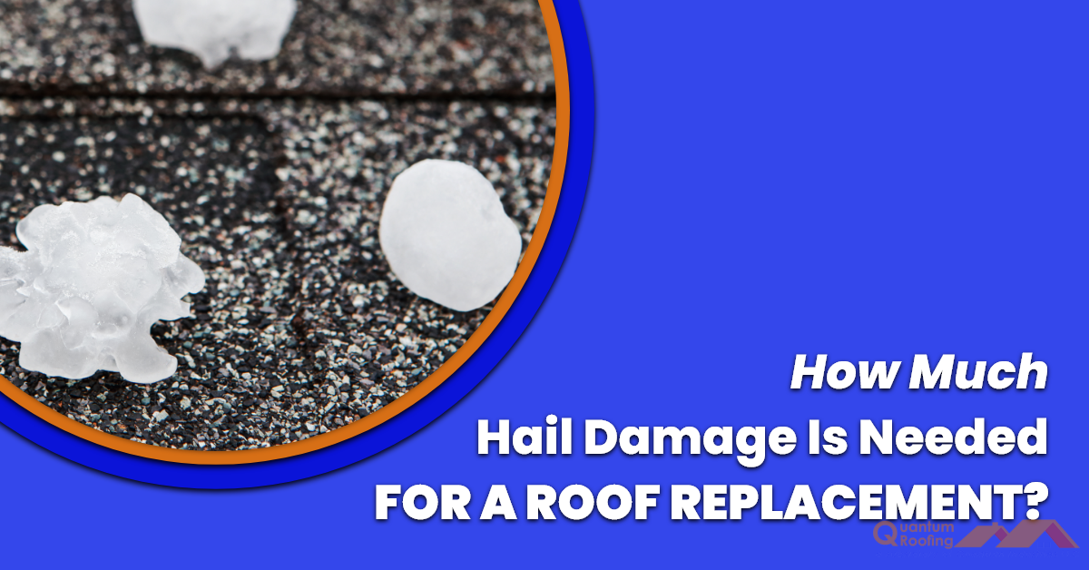 Shingle with hailstone laying on it withHow Much Hail Damage is Needed for a Roof Replacement? text