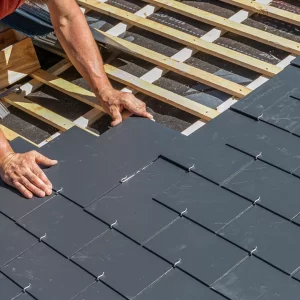 Slate installation on a roof.