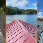 A rooftop comparison photo showing three roofing materials.