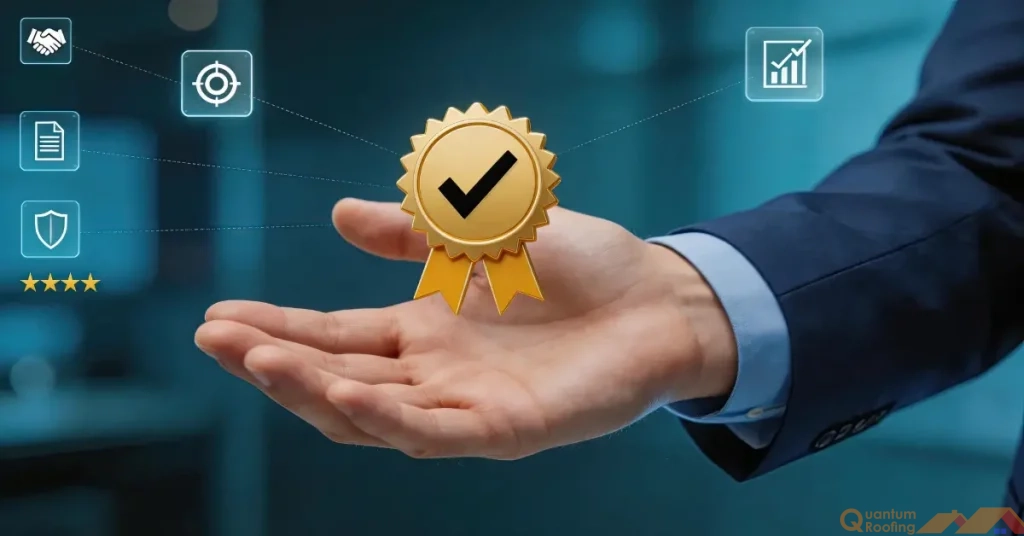 Warranty seal indication hovering above a man's hand.
