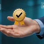 Warranty seal indication hovering above a man's hand.