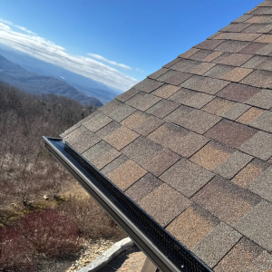 Eave of a new roof with a fantastic view of the mountains.