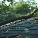 Roofing contractor inspecting hail damage repair on residential roof after severe storm in Asheville NC